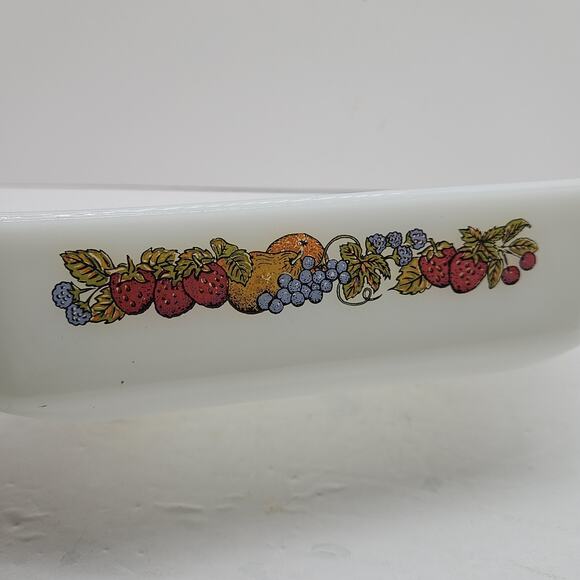 Vtg 1970 Anchor Hocking Fire King Nature's Bounty1-Qt Baking Dish Loaf Pan Fruit - Picture 2 of 9